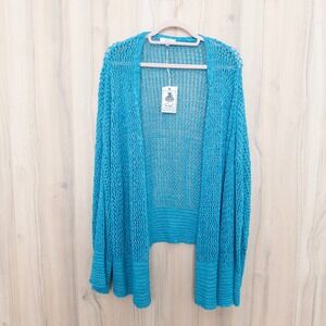 Easel Womens Crochet Knit Open‎ Front Cardigan Size L Turquoise Boho Coastal